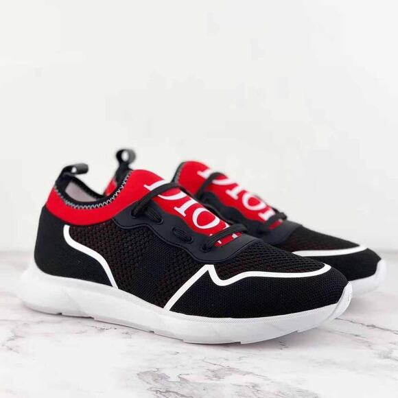 Dior Mens B21 Neo Black Red White Tech Knit Low Top Flat Trainer Sneakers 44 11 - Picture 3 of 15